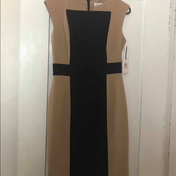 Calvin Klein TAN AND BLACK colorblock dress NEW - Picture 6 of 6